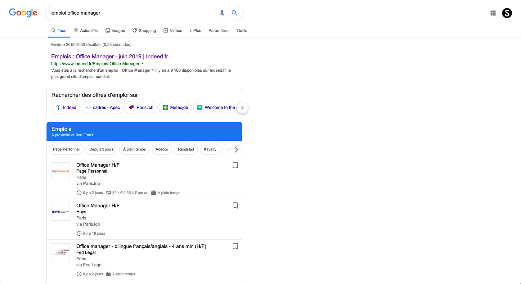 moteur de recherche d'emploi Google