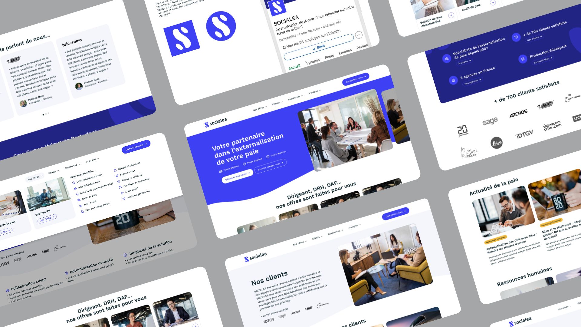 Sharing accompagne le lancement de Socialea avec la création de son logotype, de son univers graphique, de ses supports de communication et de son site web.